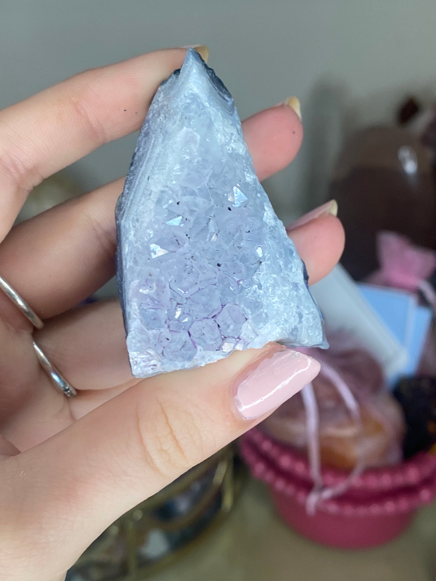 Raw Indian amethyst with blue lace agate banding