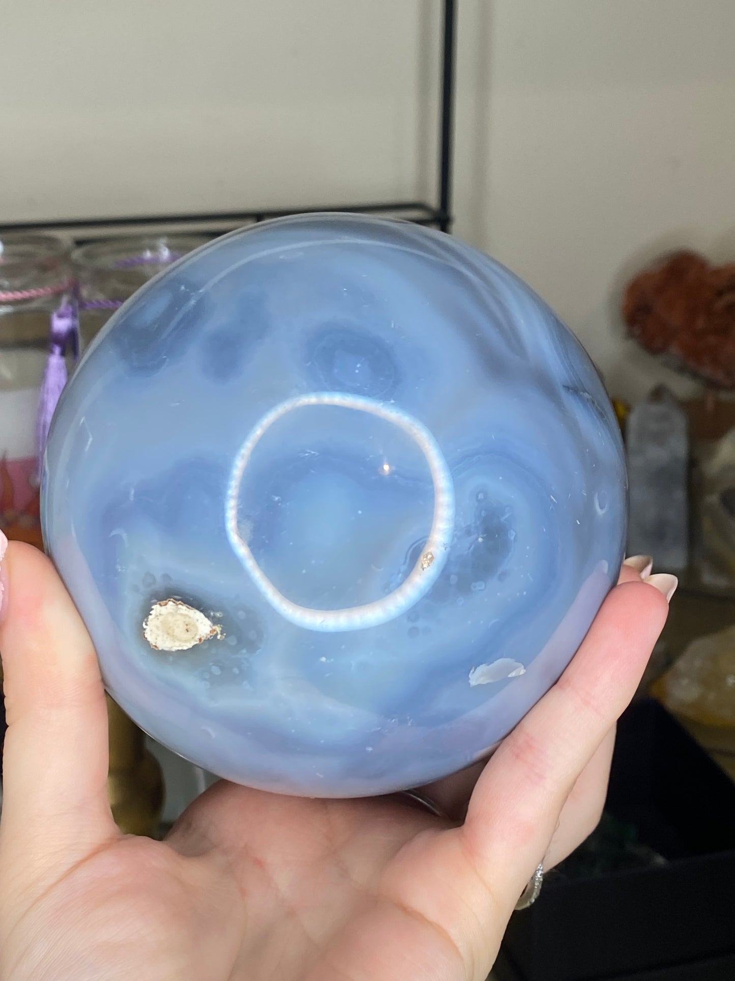 (50% off from £140!) 1.4kg XL blue agate sphere and gold tall stand
