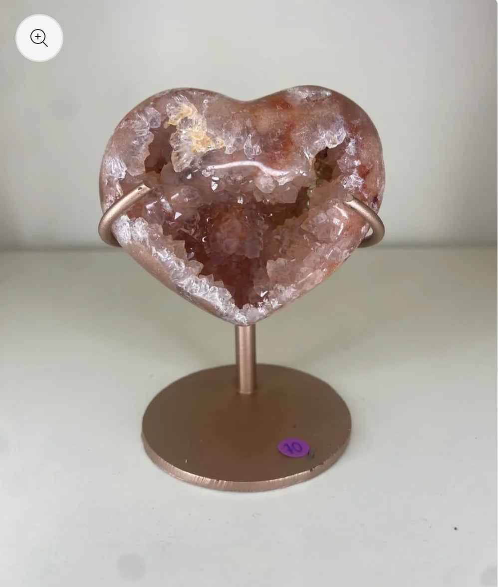 Pink Amethyst Heart high quality on Gold Display Stand