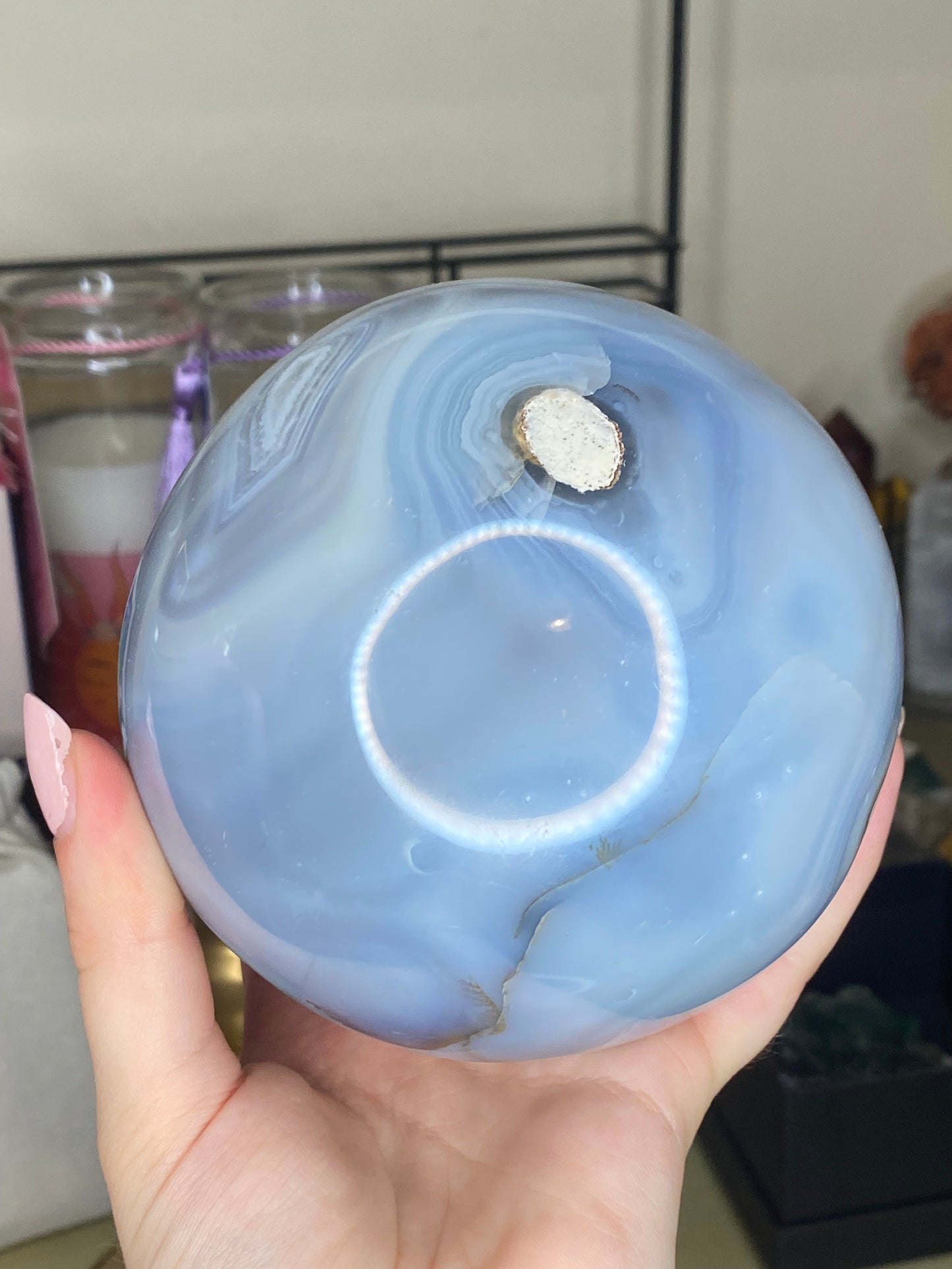 (50% off from £140!) 1.4kg XL blue agate sphere and gold tall stand