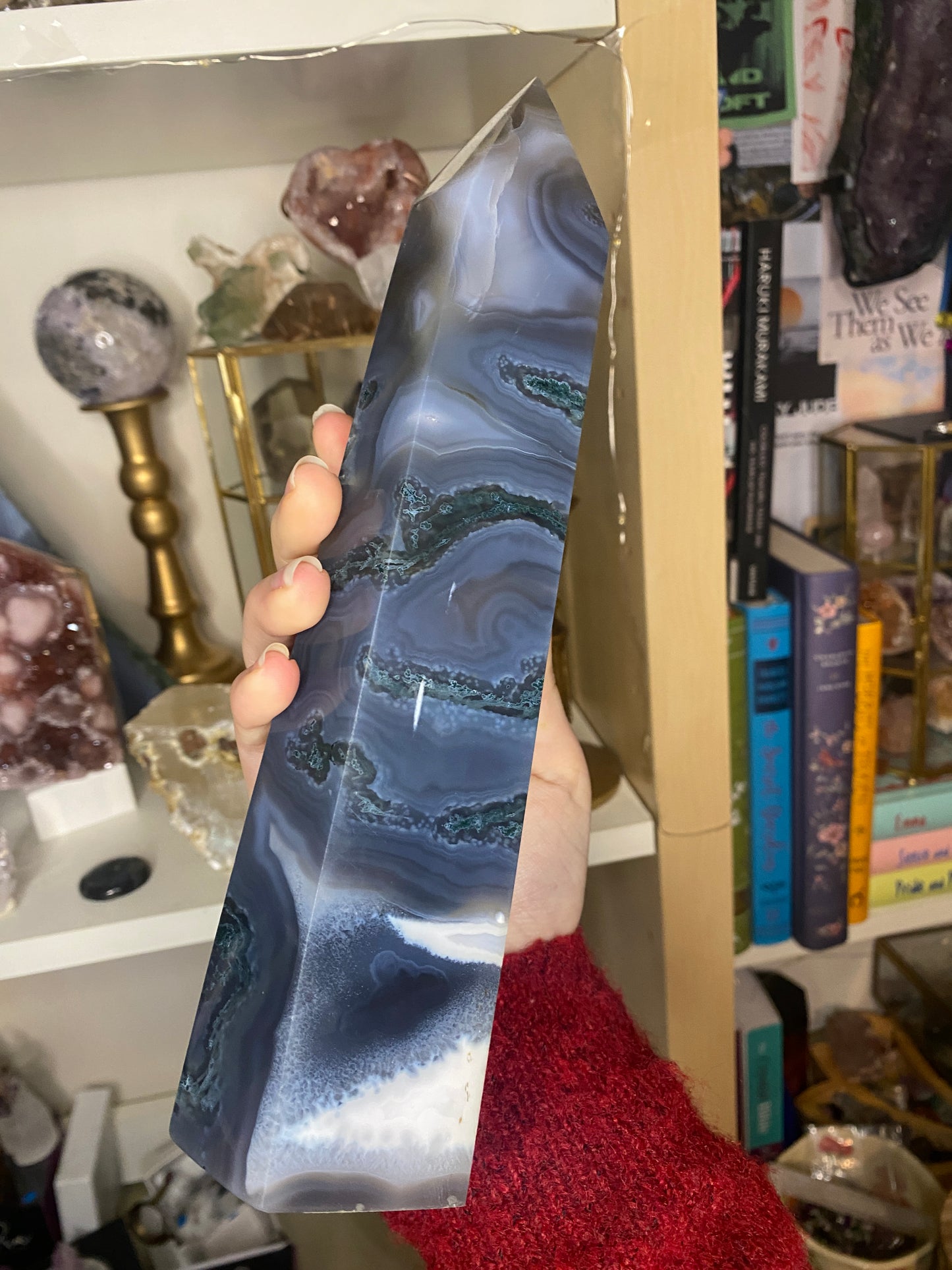 1.15kg blue moss agate tower