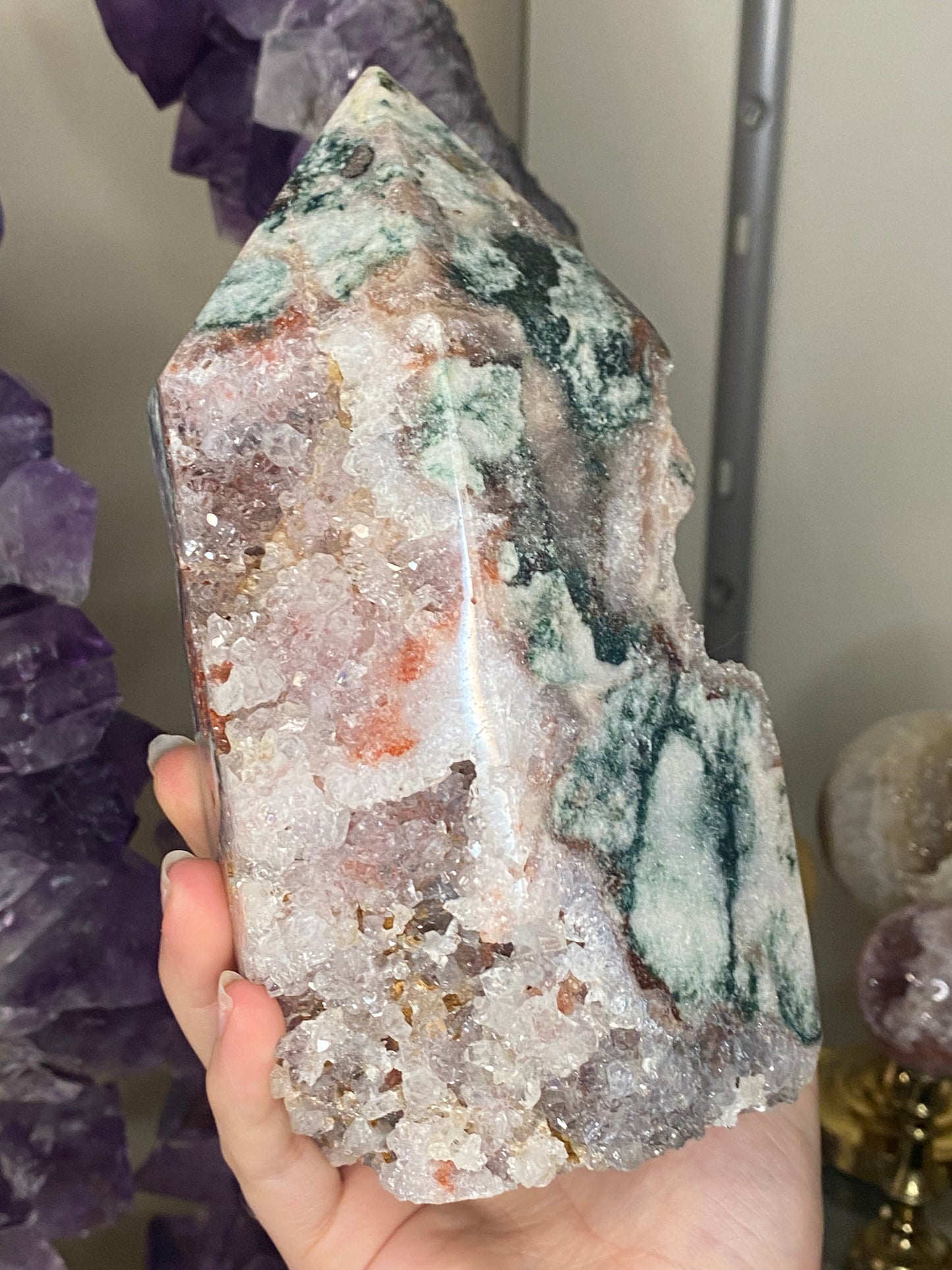 XL pink amethyst tower (over 1kg)