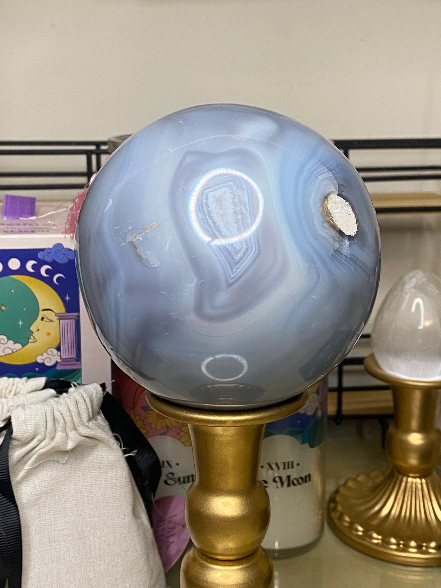 (50% off from £140!) 1.4kg XL blue agate sphere and gold tall stand