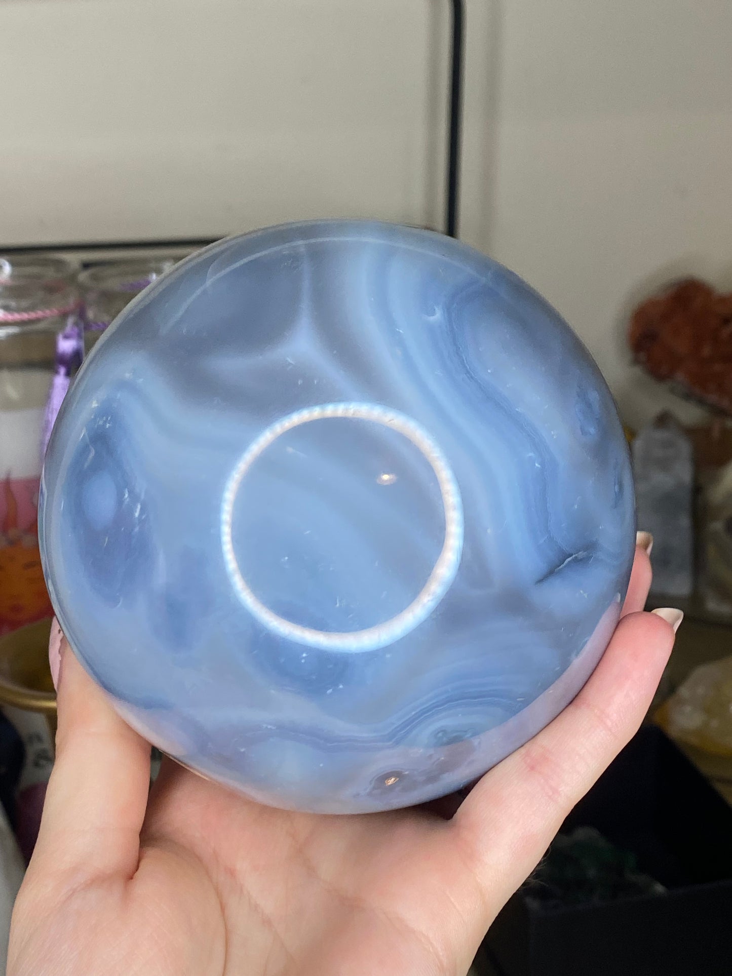 (50% off from £140!) 1.4kg XL blue agate sphere and gold tall stand
