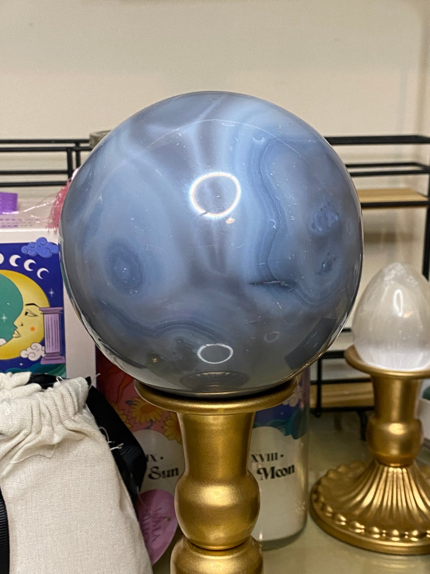 (50% off from £140!) 1.4kg XL blue agate sphere and gold tall stand