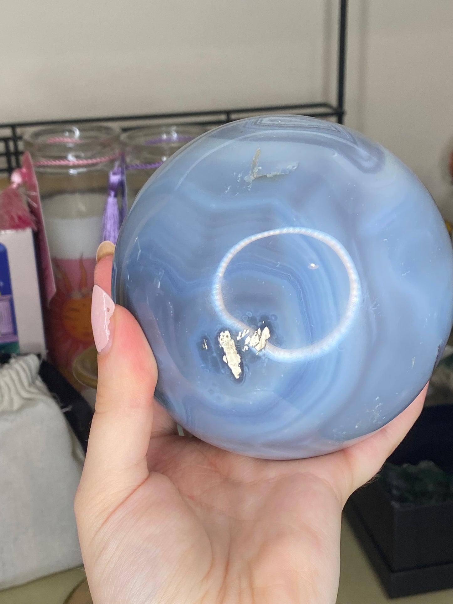(50% off from £140!) 1.4kg XL blue agate sphere and gold tall stand