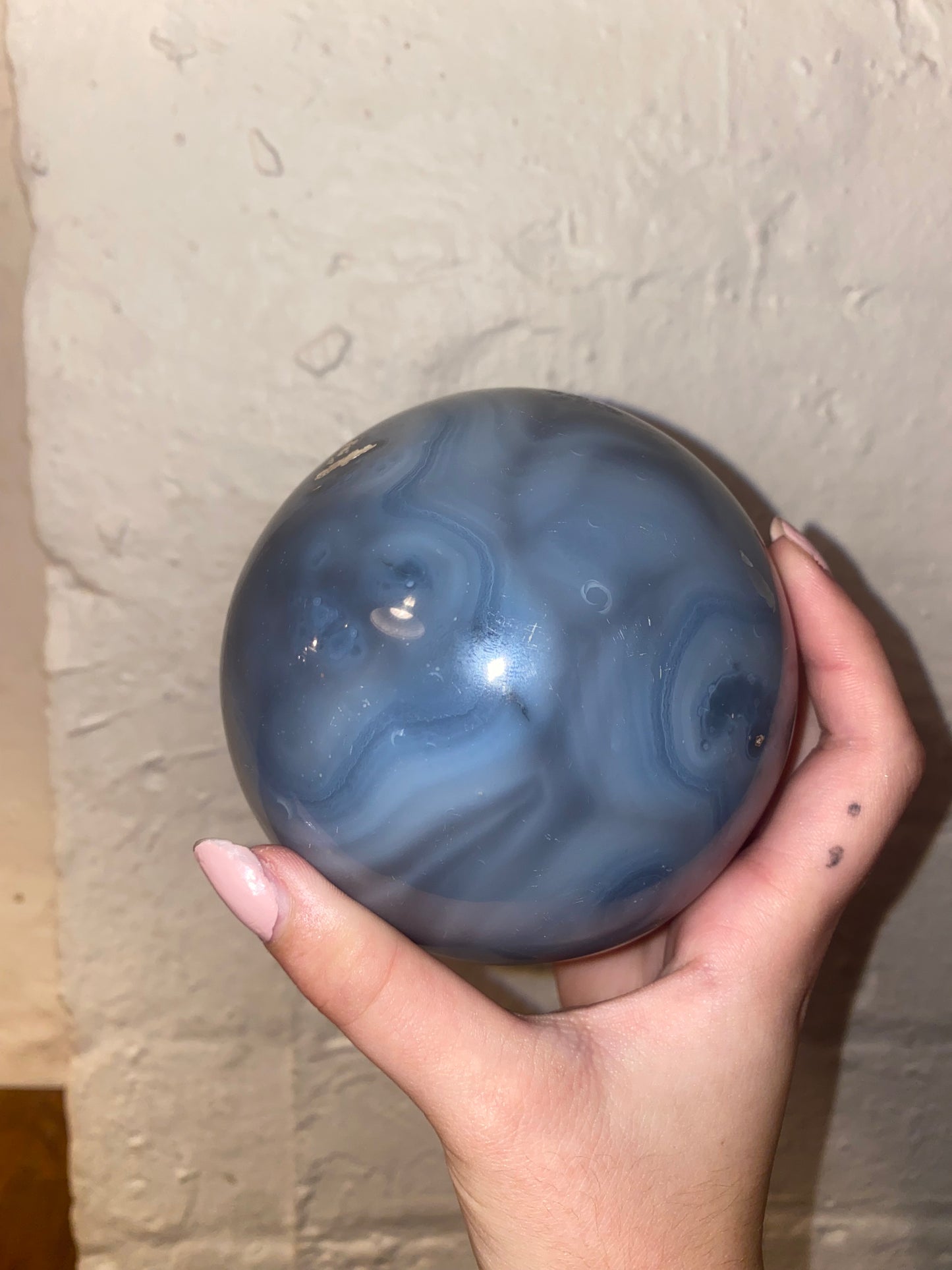 (50% off from £140!) 1.4kg XL blue agate sphere and gold tall stand
