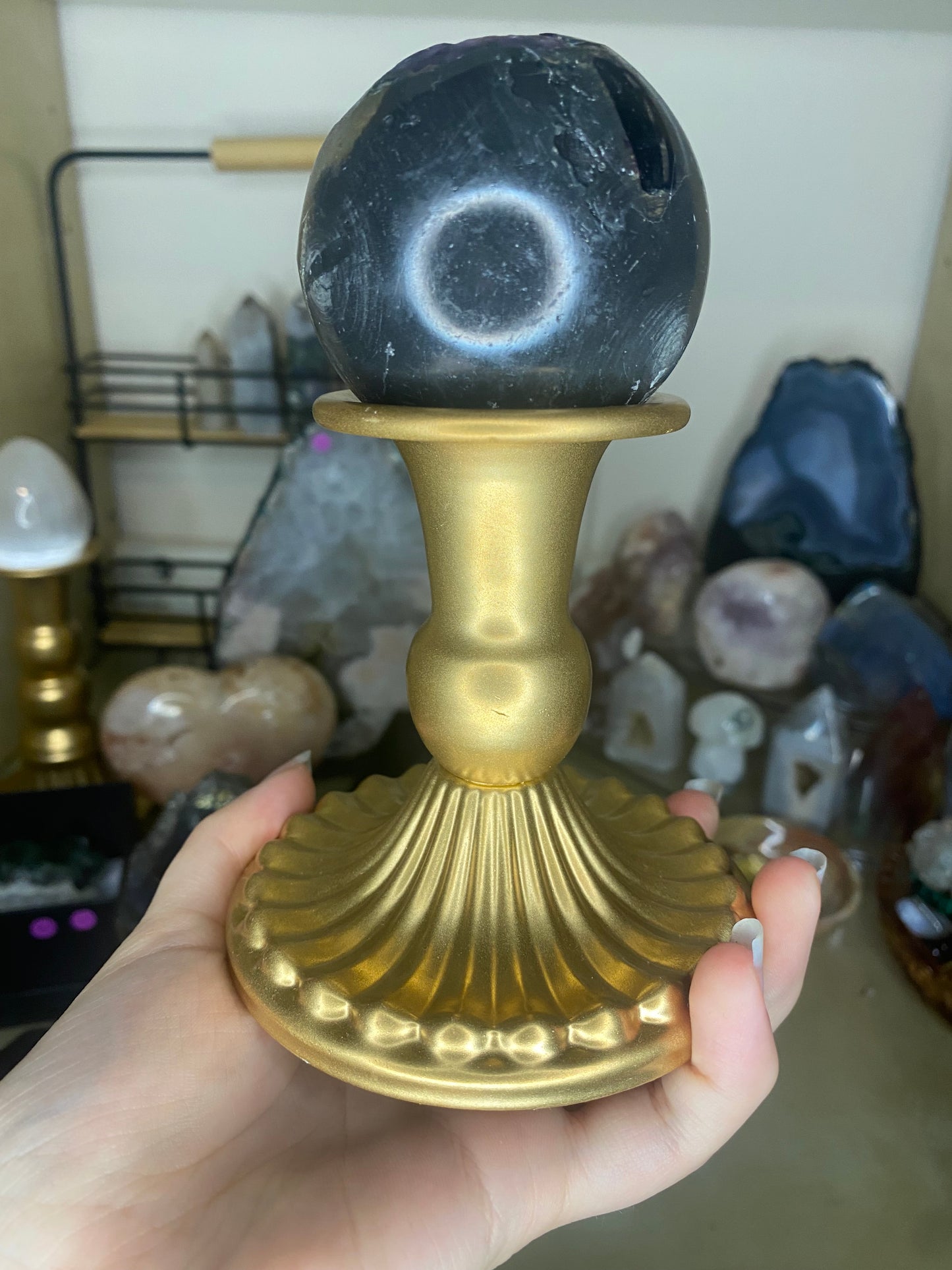 Gold metal sphere stand / candle stick holder