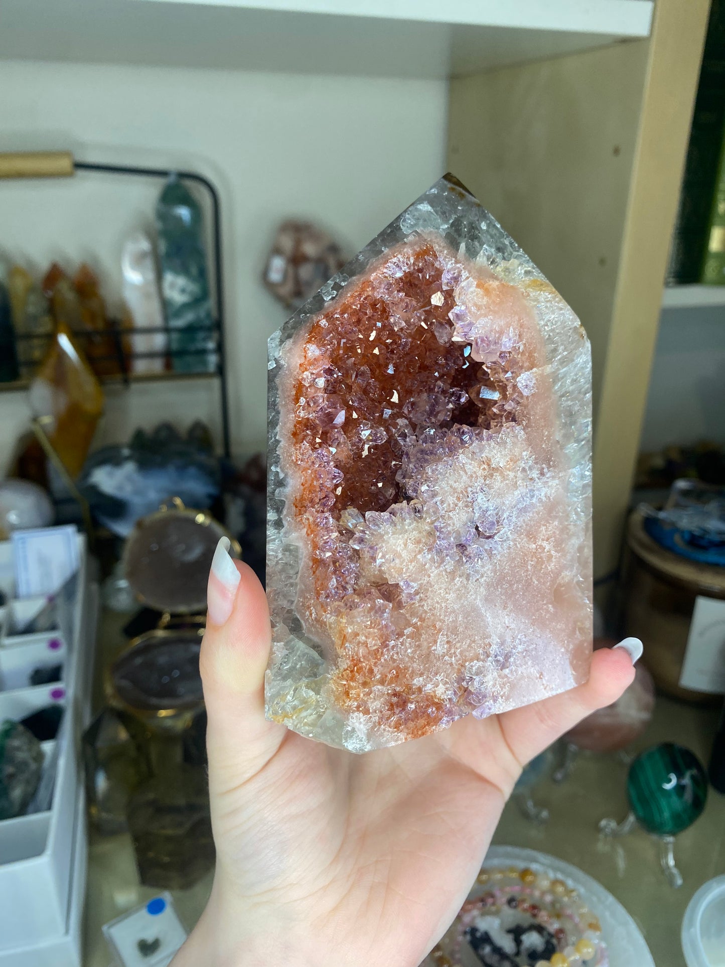 XL pink amethyst tower with agate