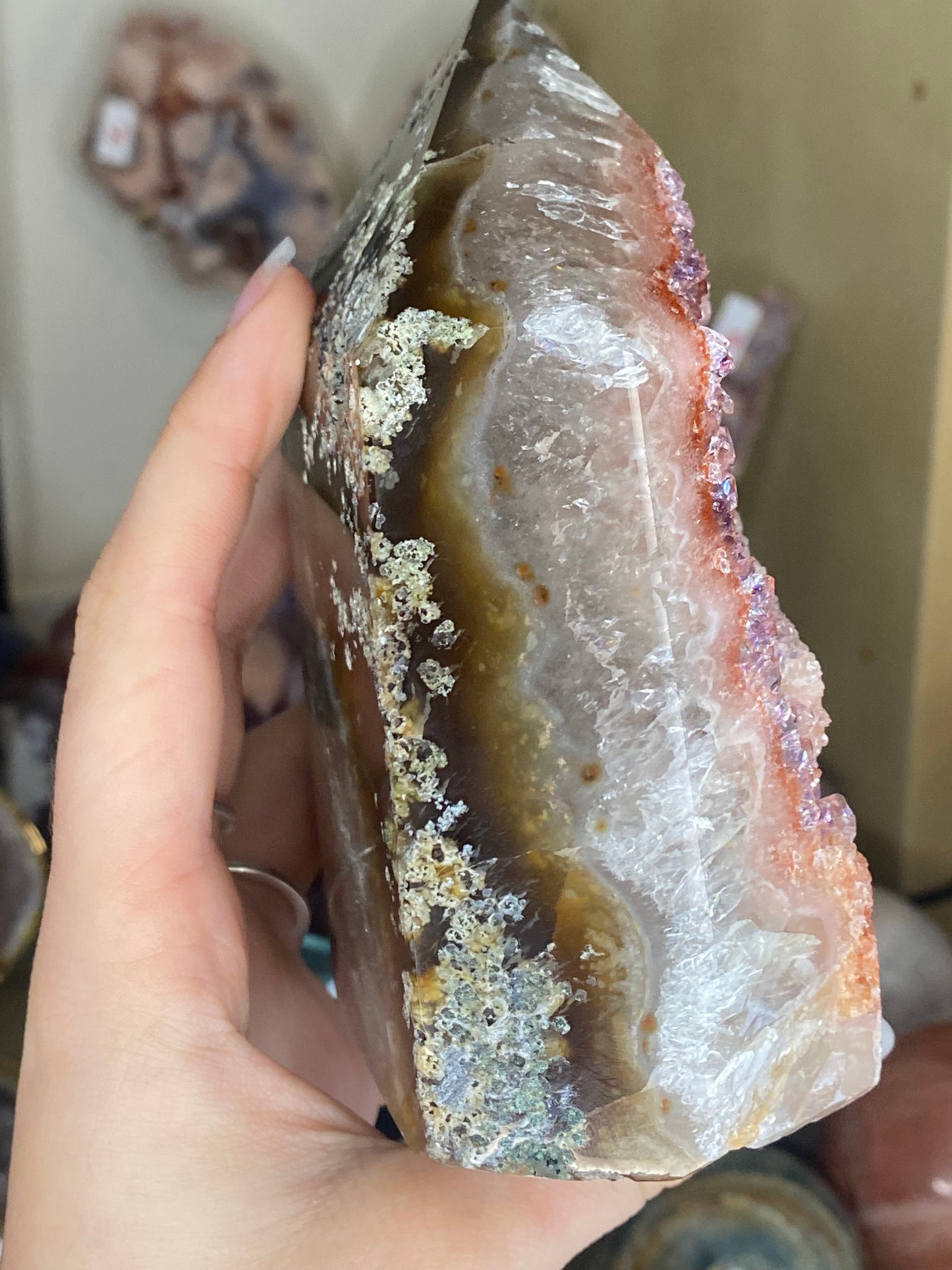 XL pink amethyst tower with agate