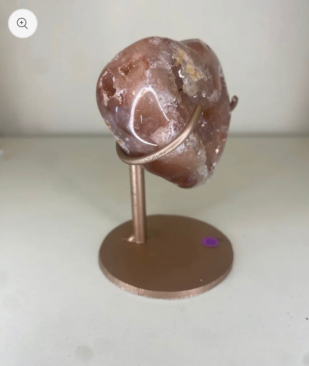 High grade pink amethyst heart and stand