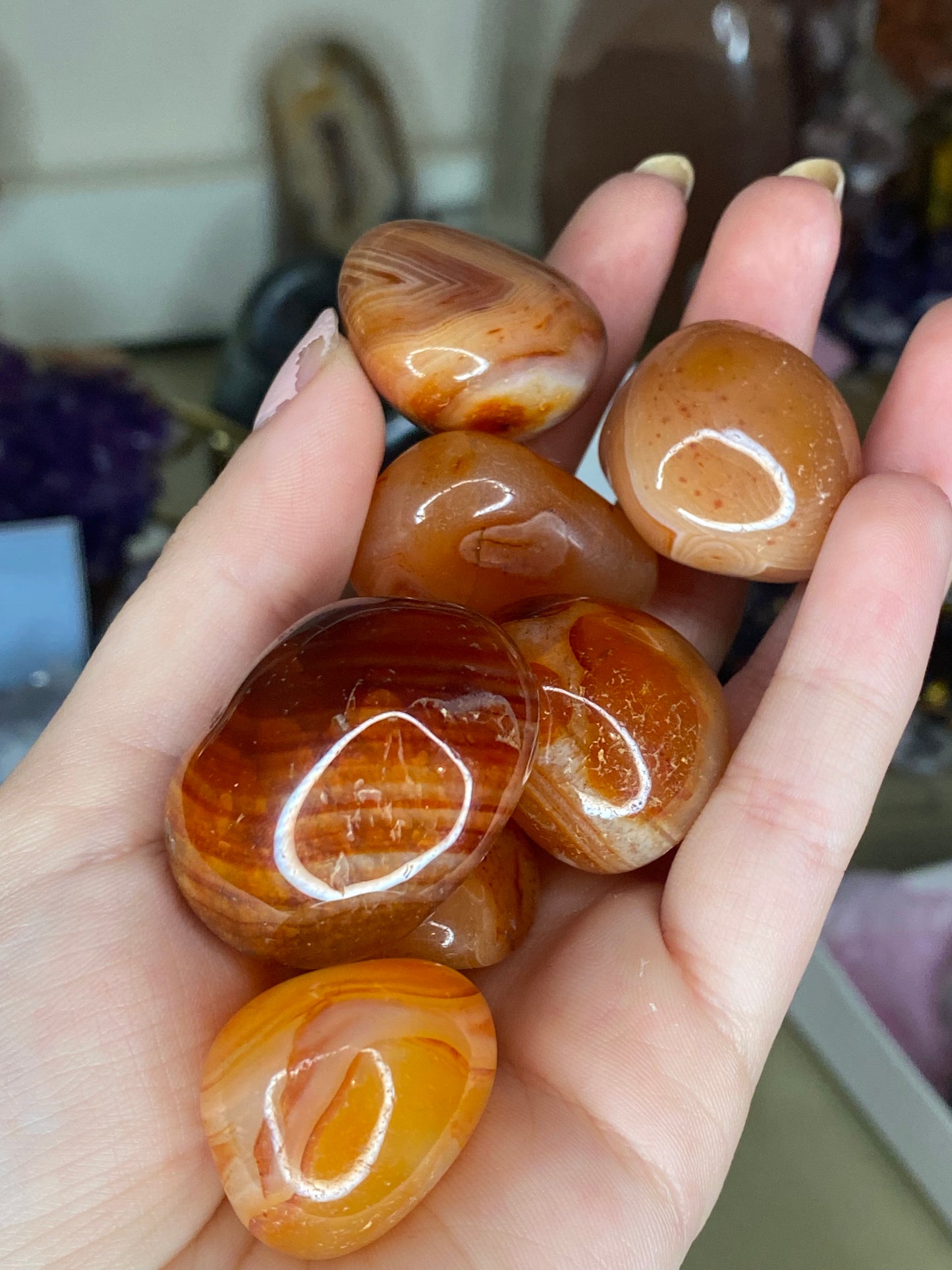 Banded carnelian tumbled stones