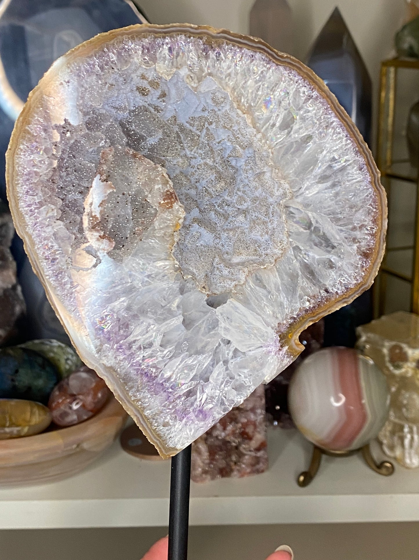 Agate and amethyst on stand