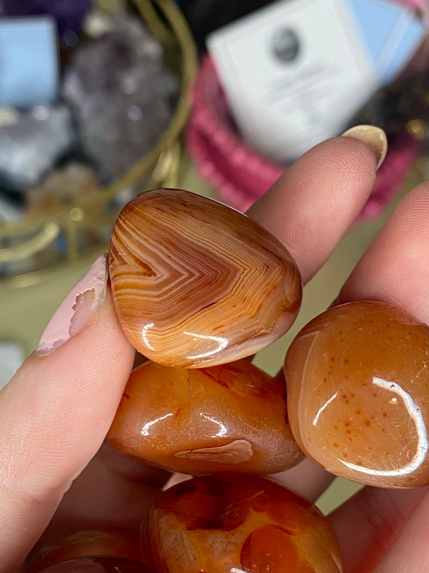 Banded carnelian tumbled stones