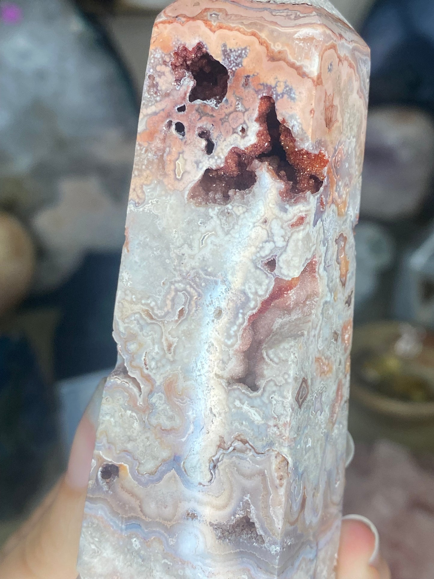 Pink crazy lace agate tower