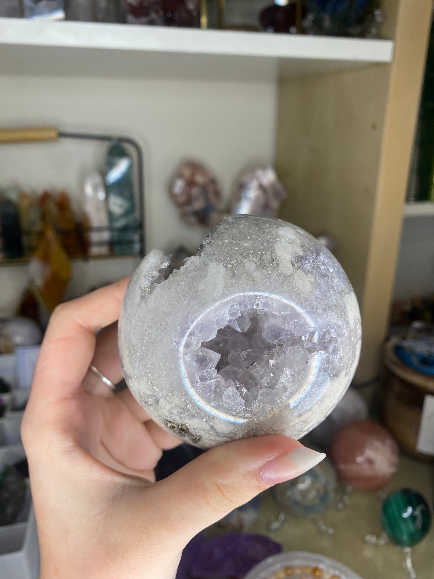 Druzy agate large sphere and stand