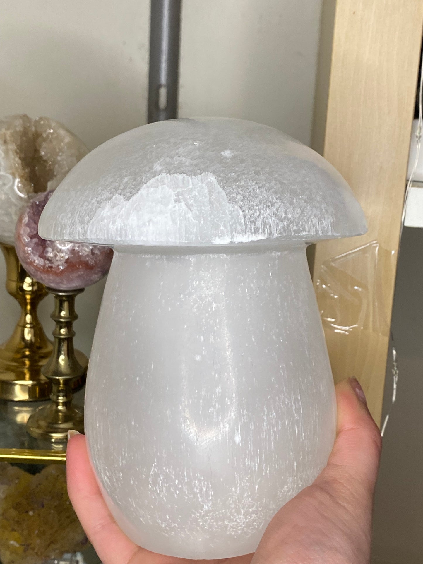 XL selenite mushroom with light stand