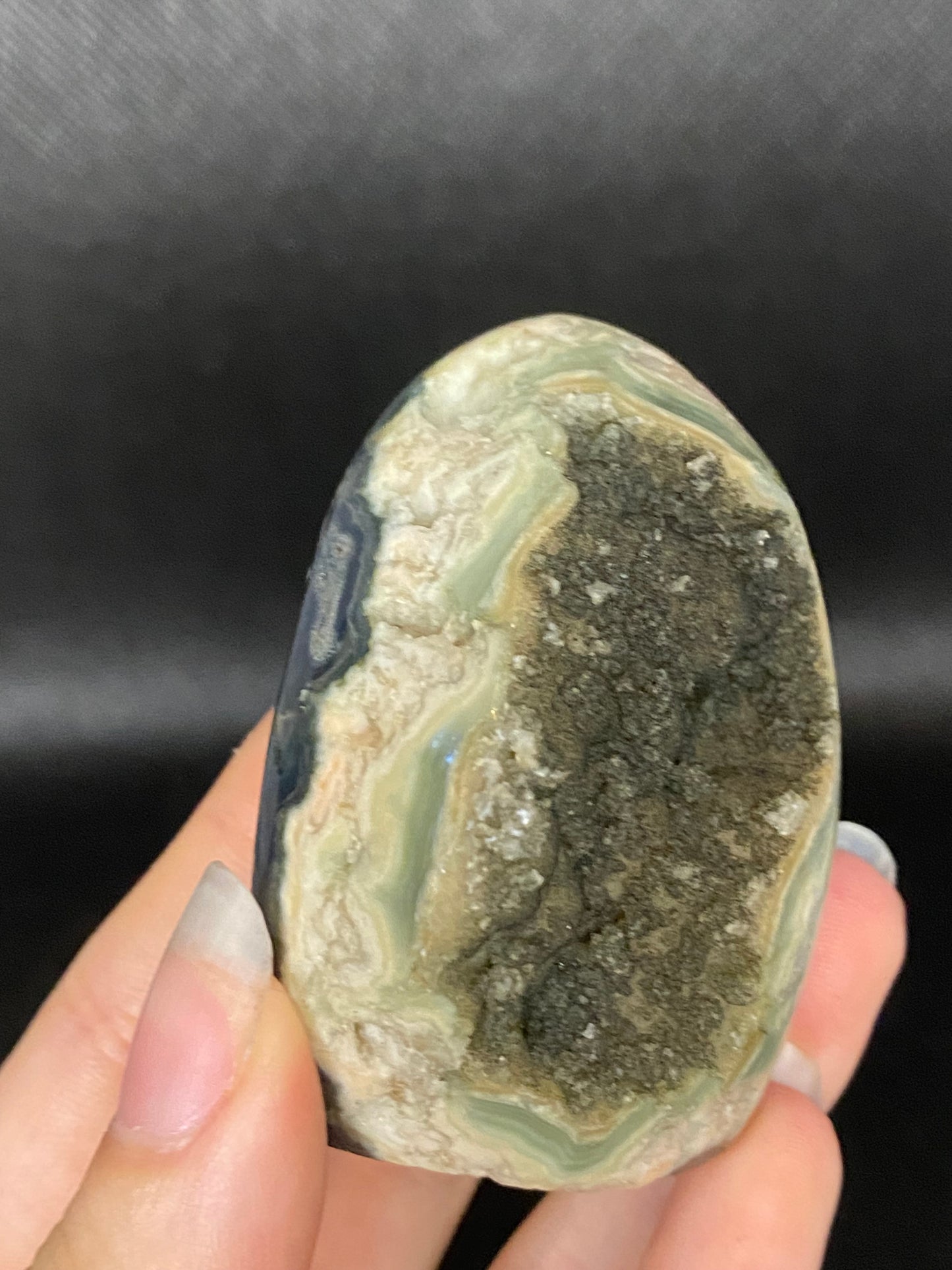 Green rainbow amethyst and flower agate cut base