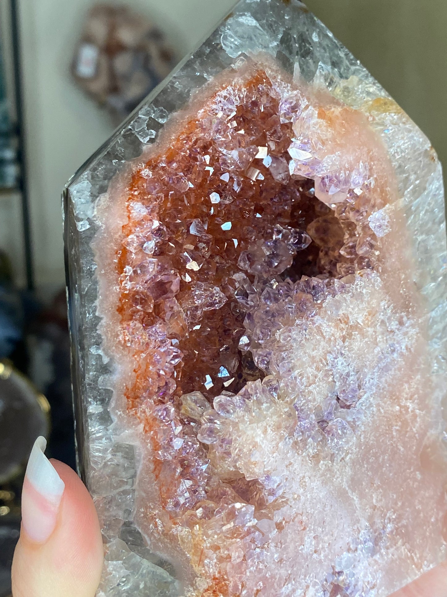 XL pink amethyst tower with agate