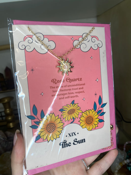 The sun rose quartz necklace and greeting card