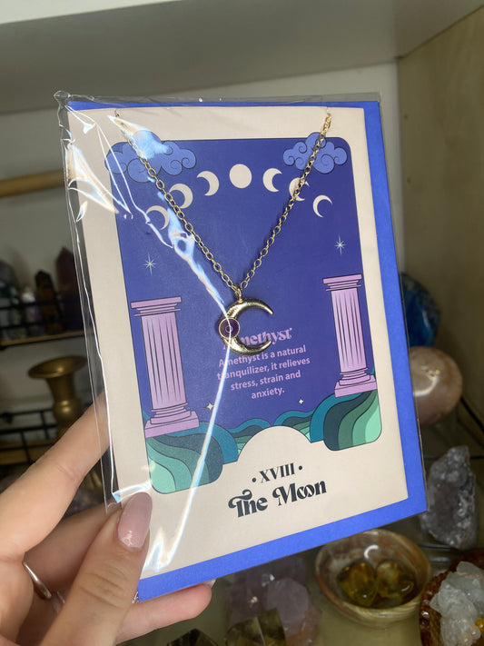 The moon amethyst necklace and greeting card