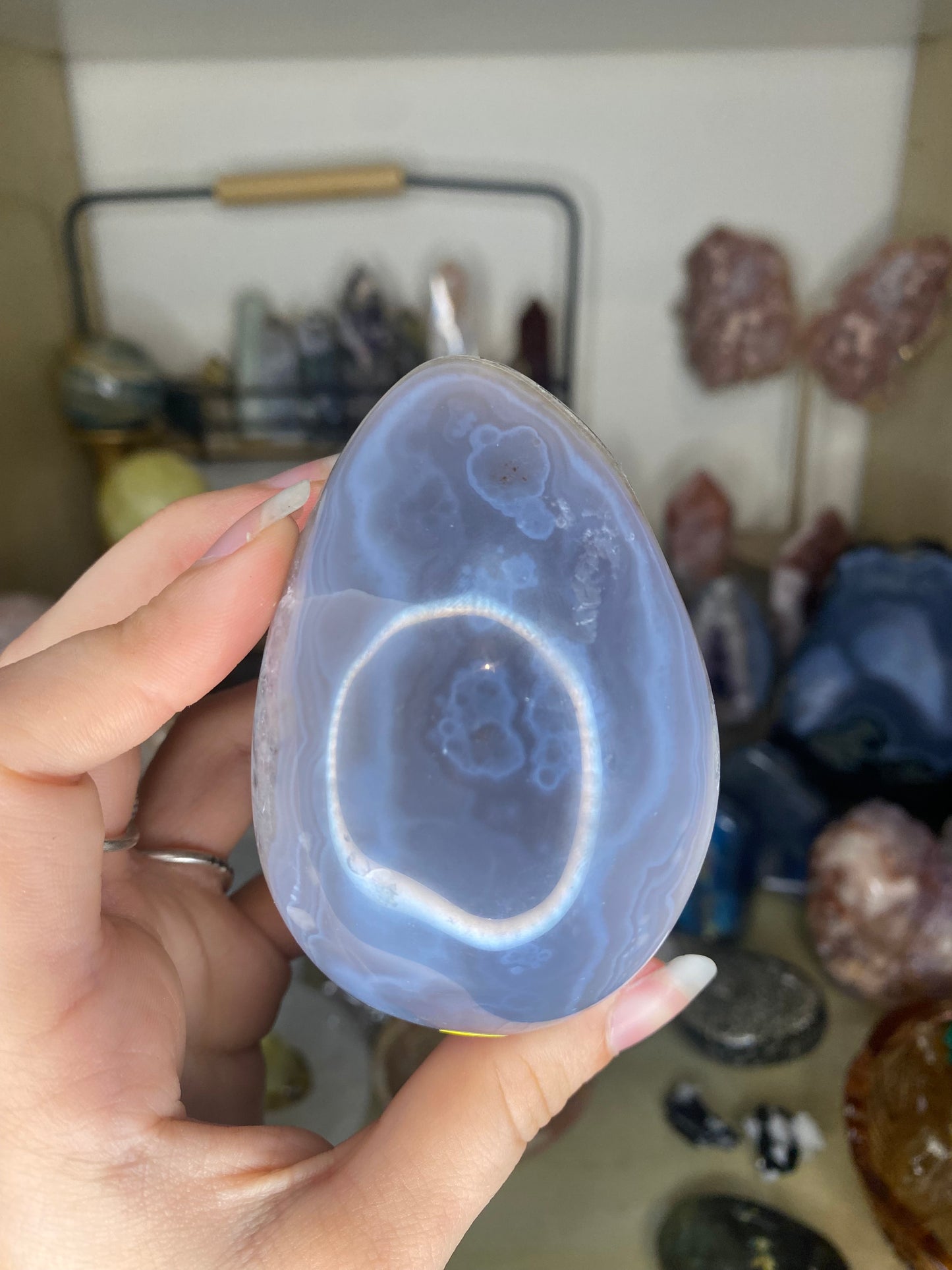 Blue agate egg with stand