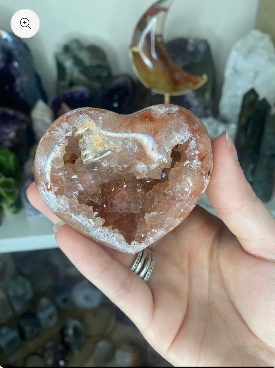 High grade pink amethyst heart and stand