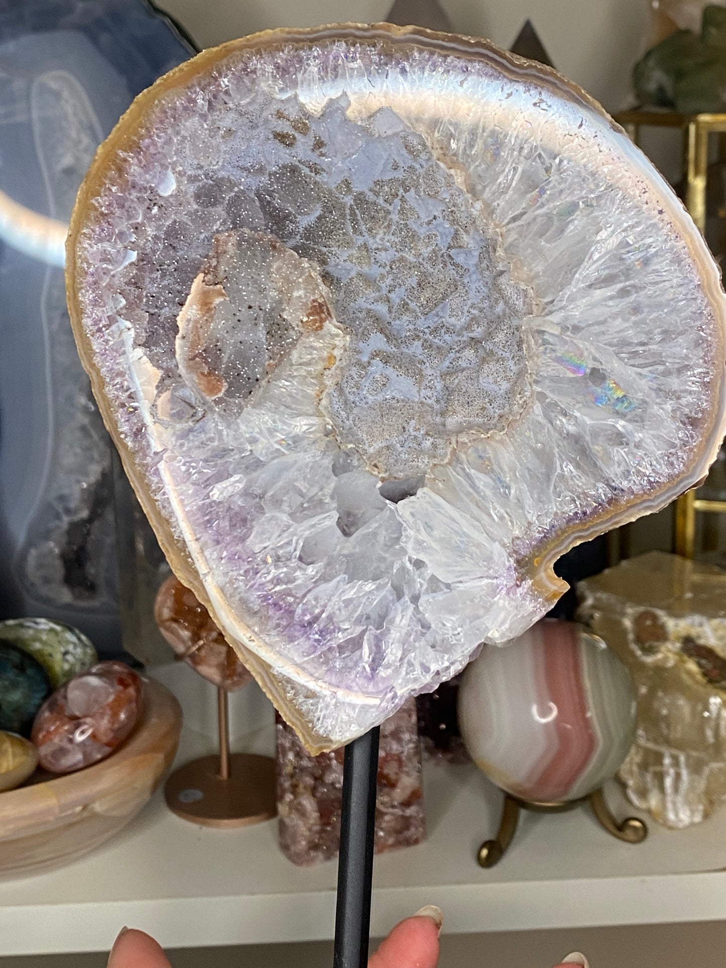 Agate and amethyst on stand