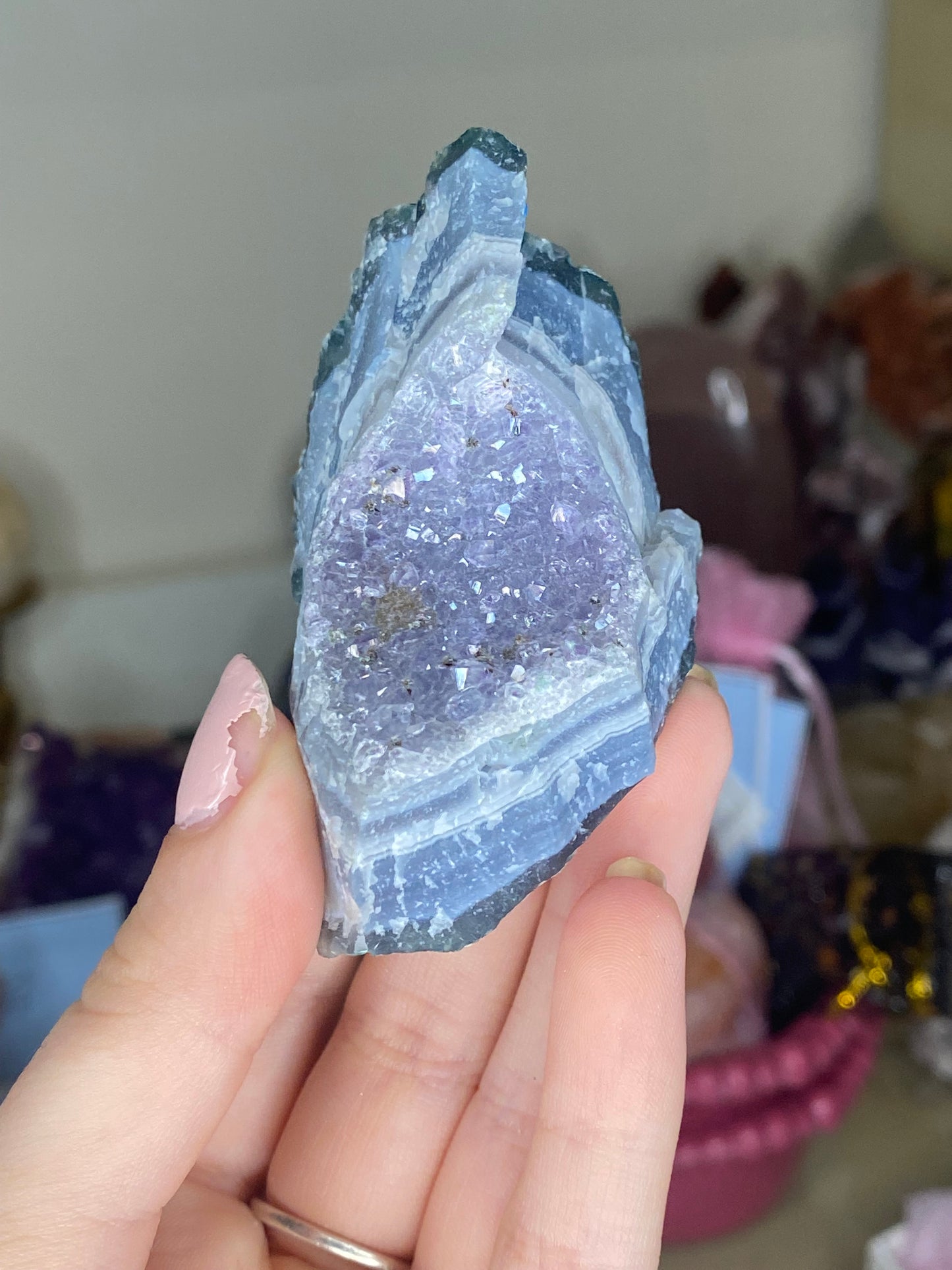 Raw Indian amethyst with blue lace agate