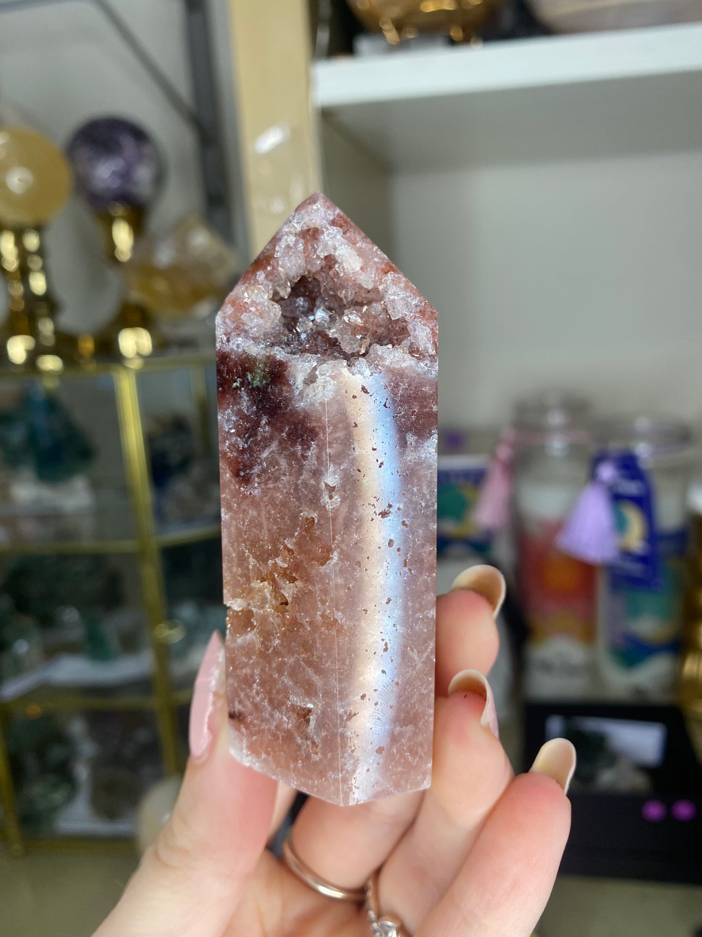 Small druzy pink amethyst tower