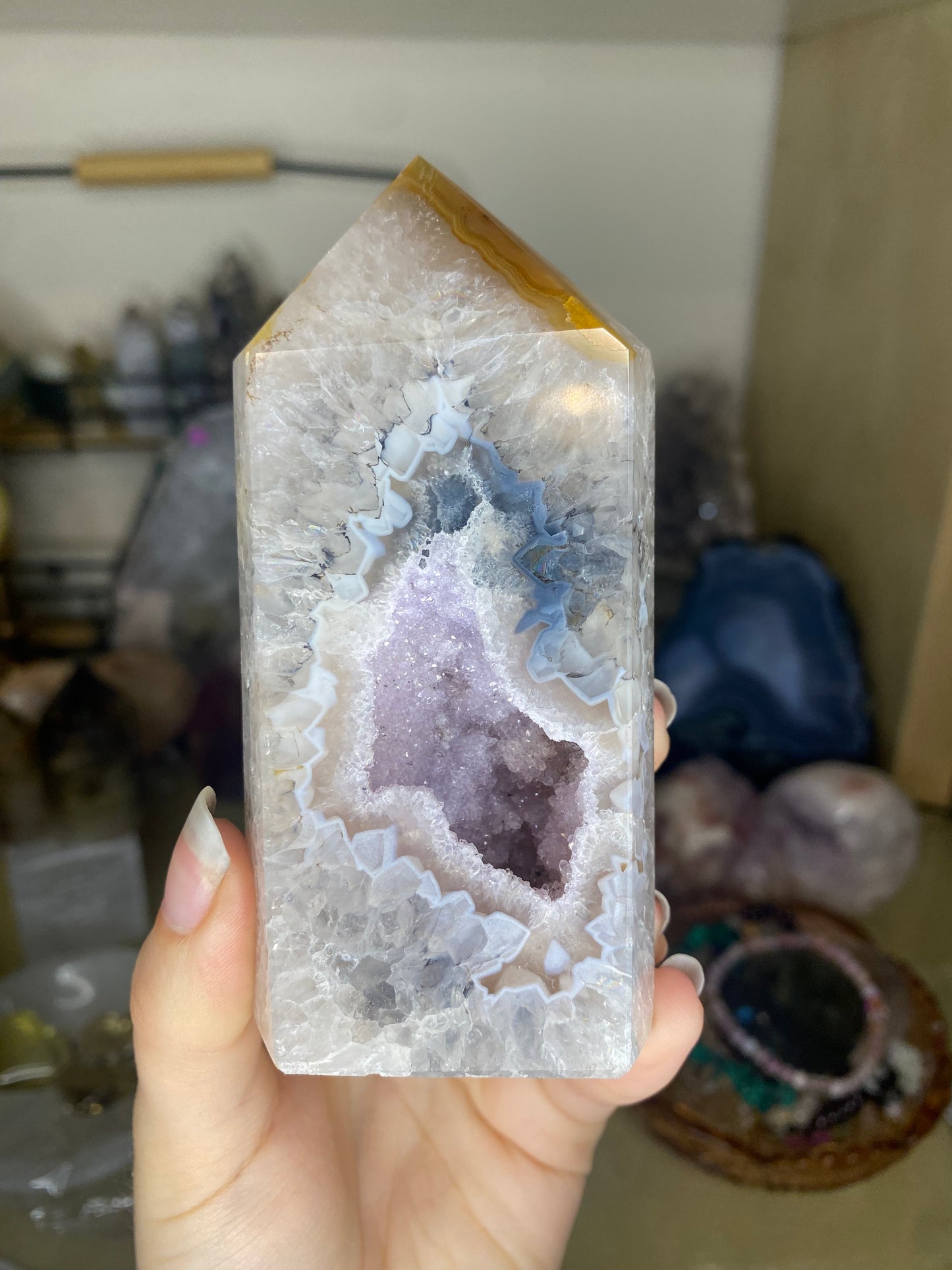 Lilac agate druzy tower