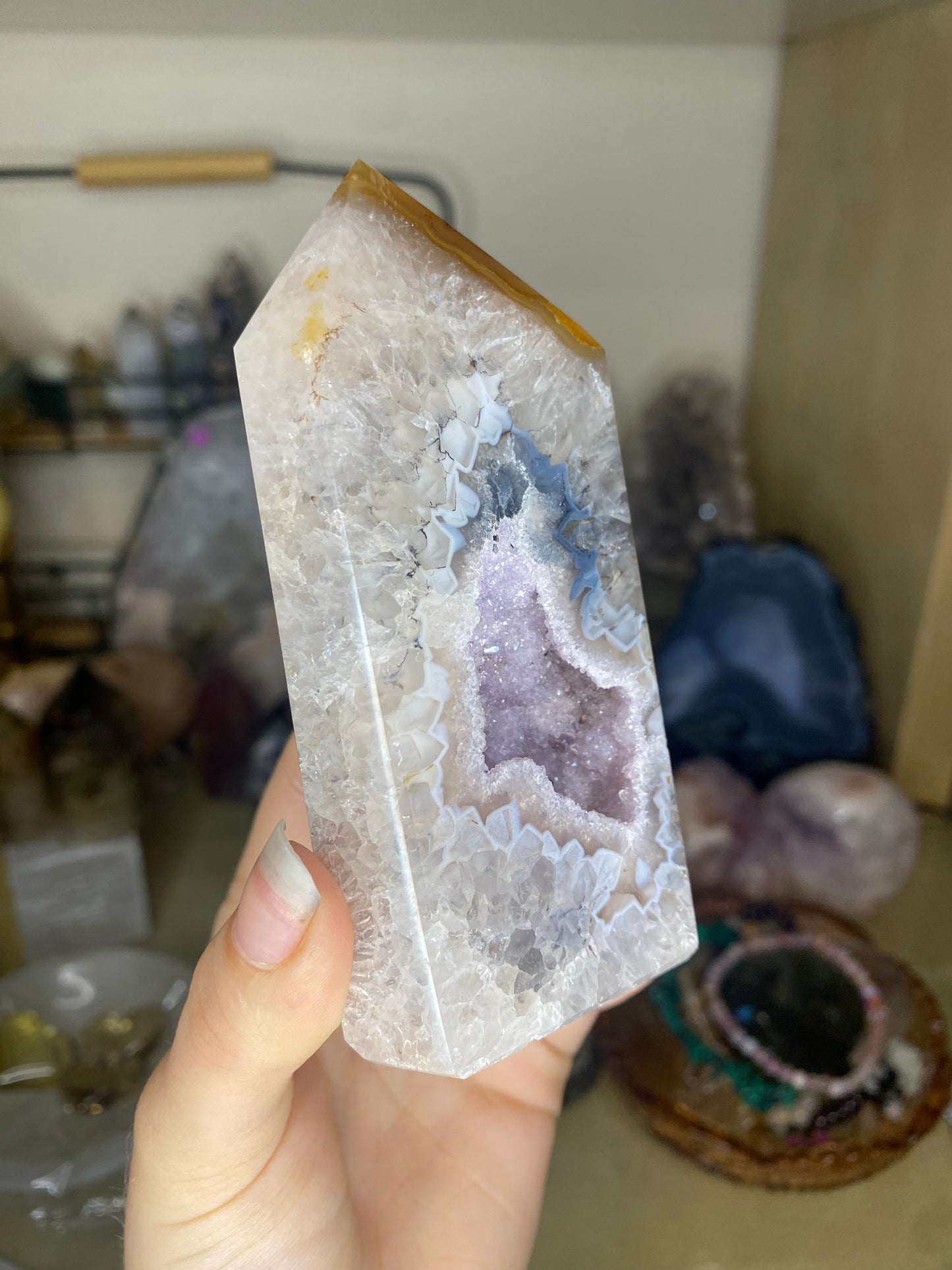 Lilac agate druzy tower