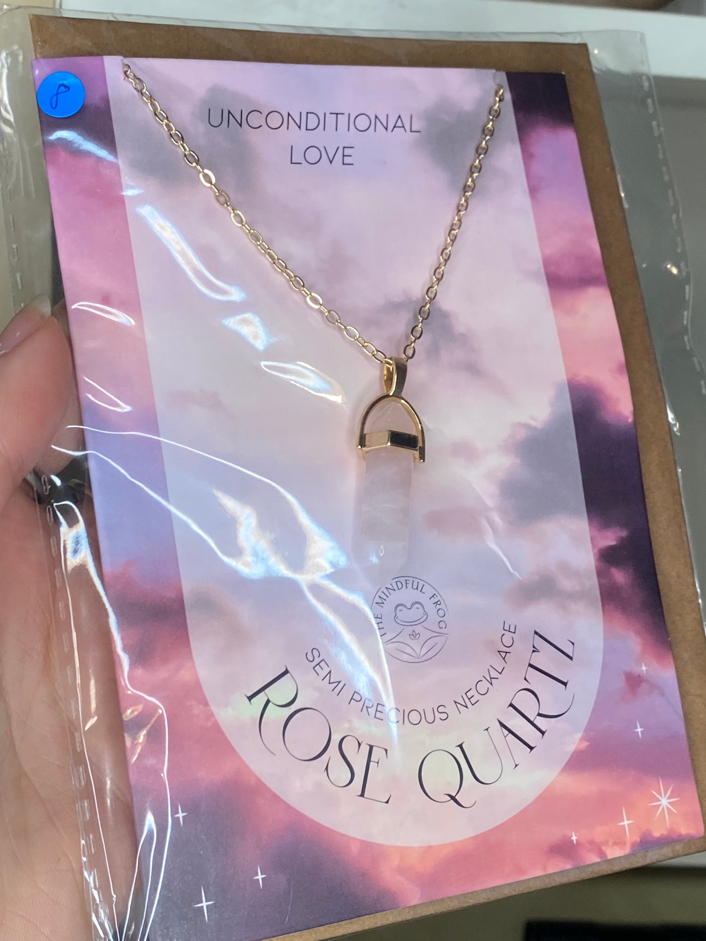 Rose quartz necklace and gift card