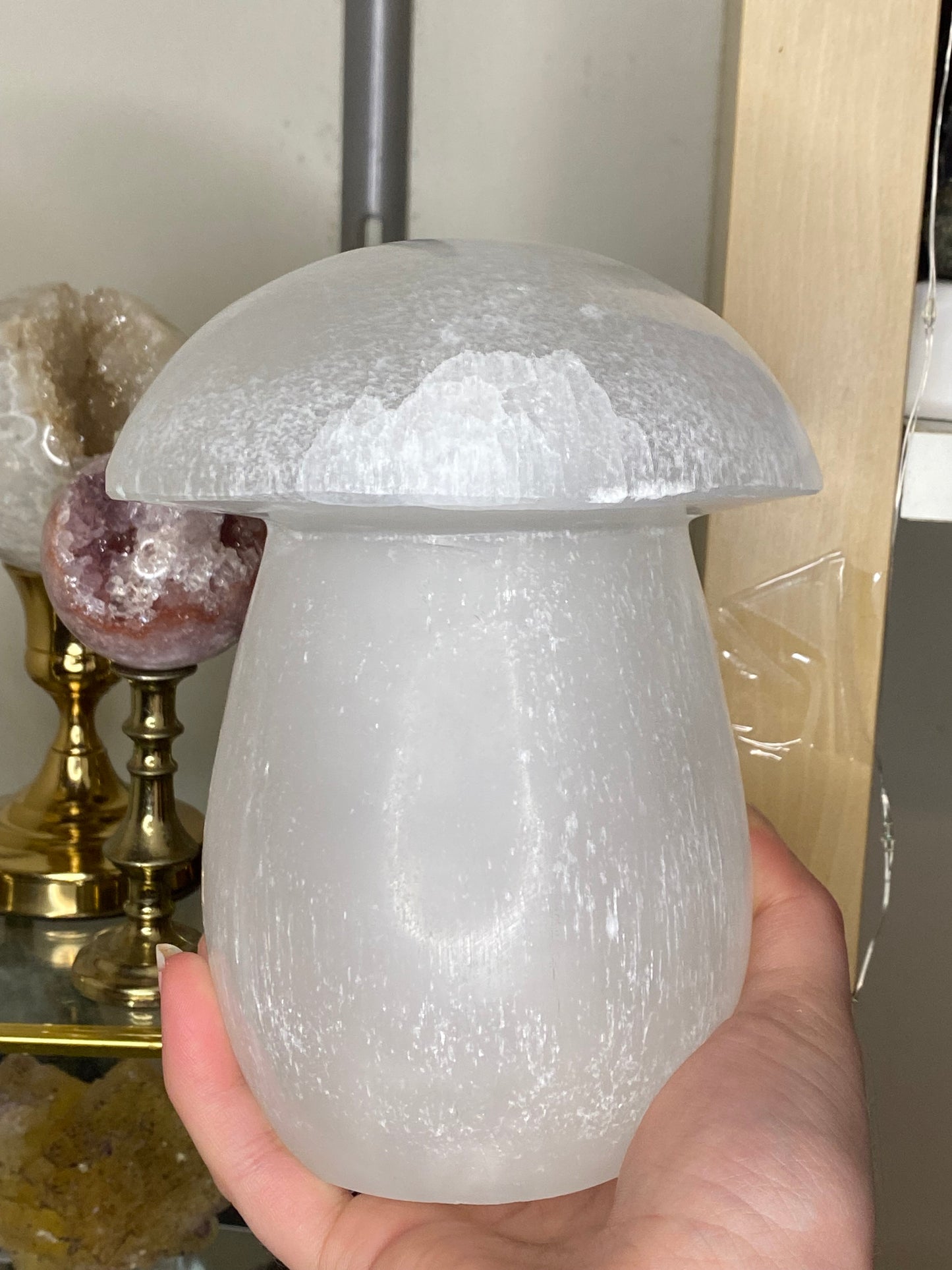 XL selenite mushroom with light stand