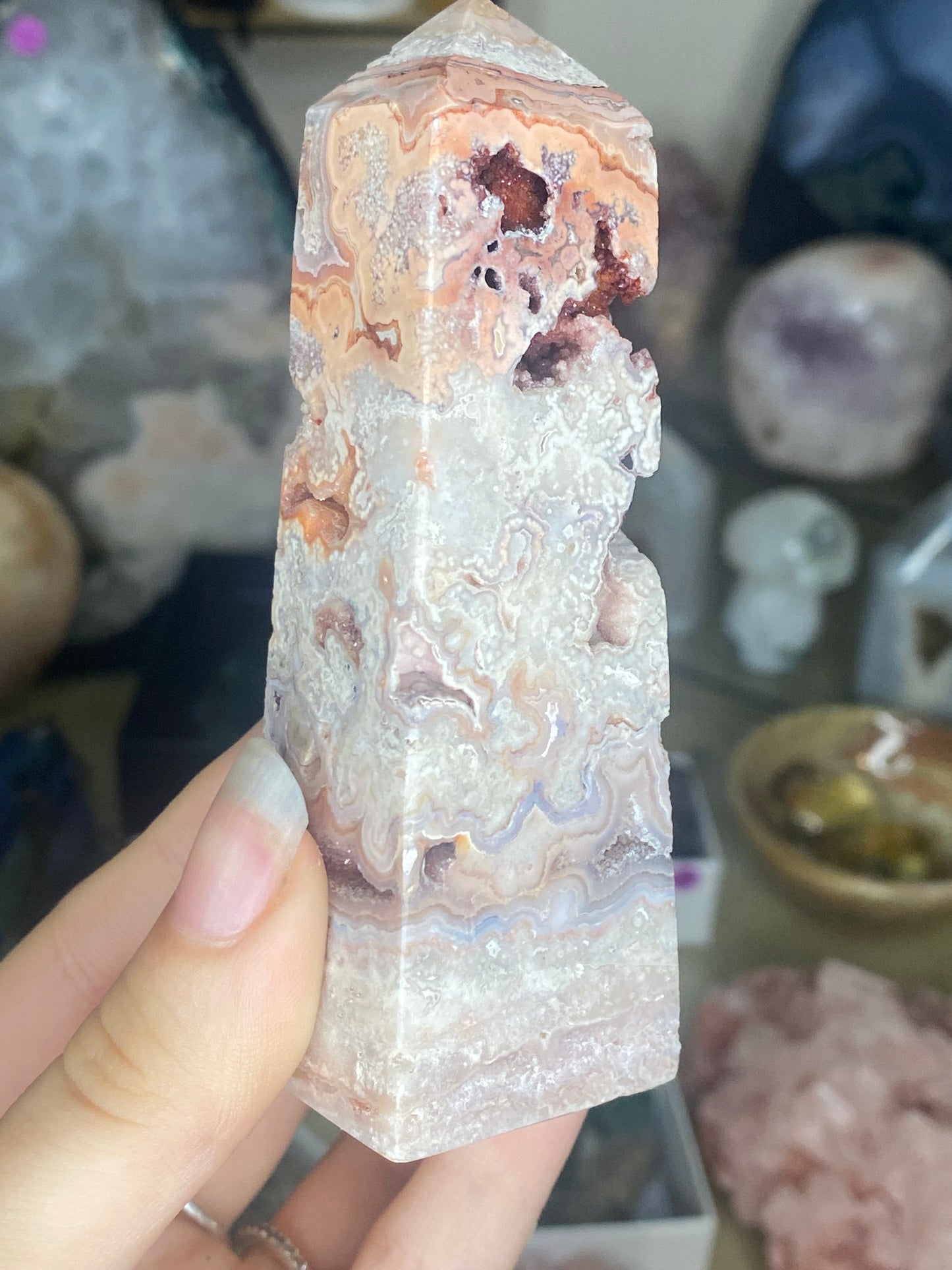 Pink crazy lace agate tower