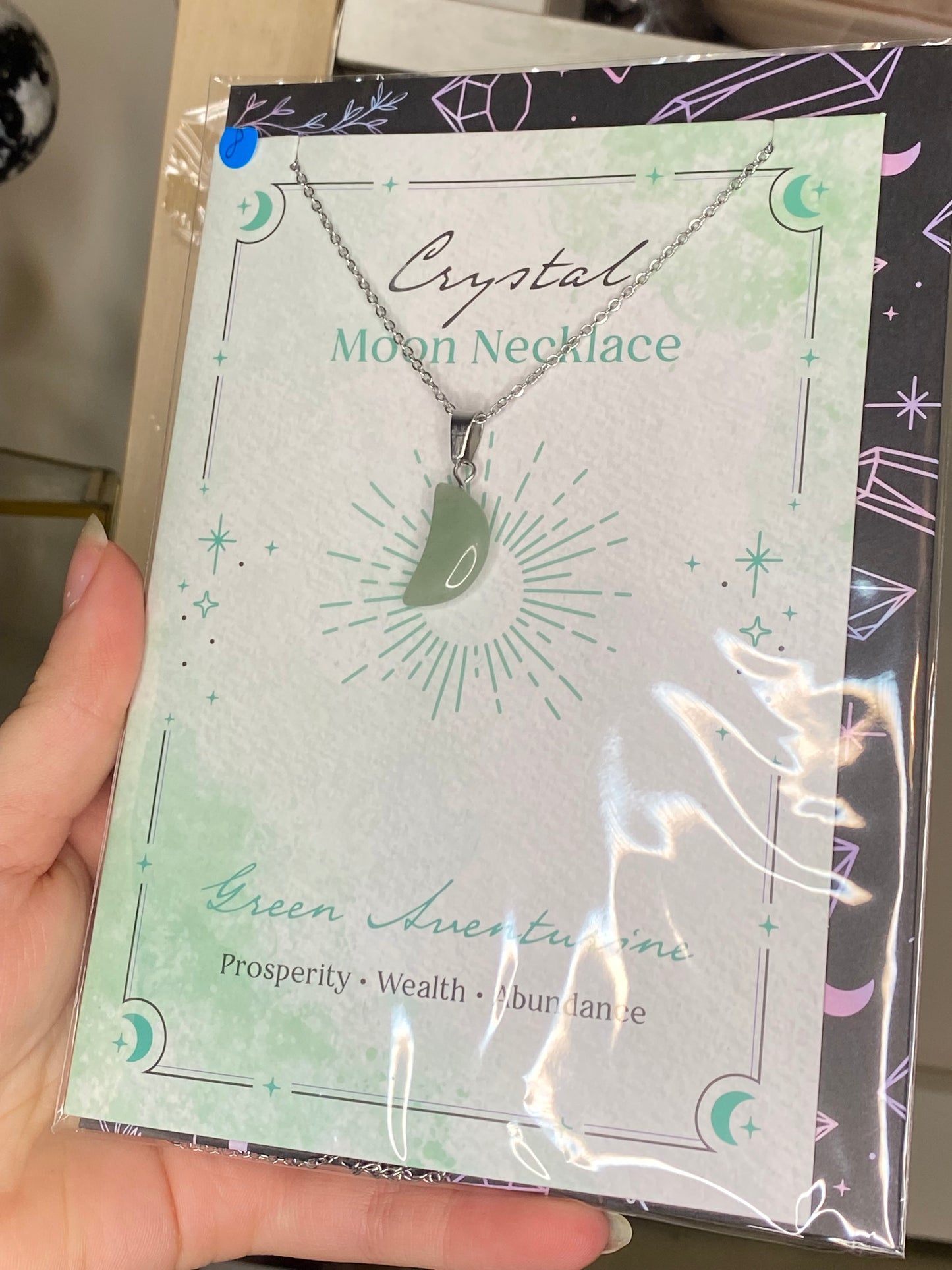 Green aventurine necklace and card