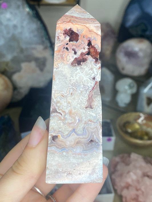 Pink crazy lace agate tower