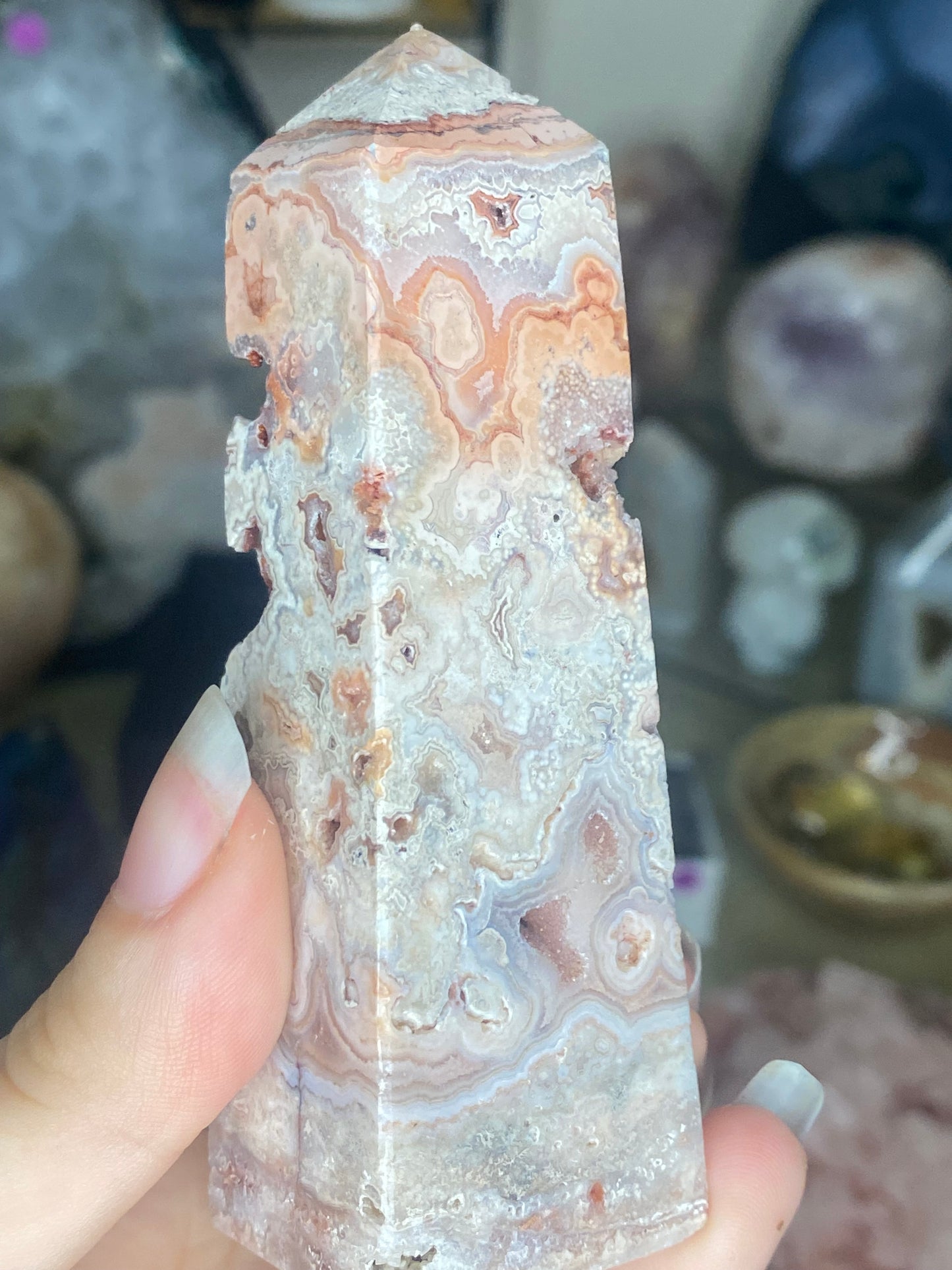 Pink crazy lace agate tower