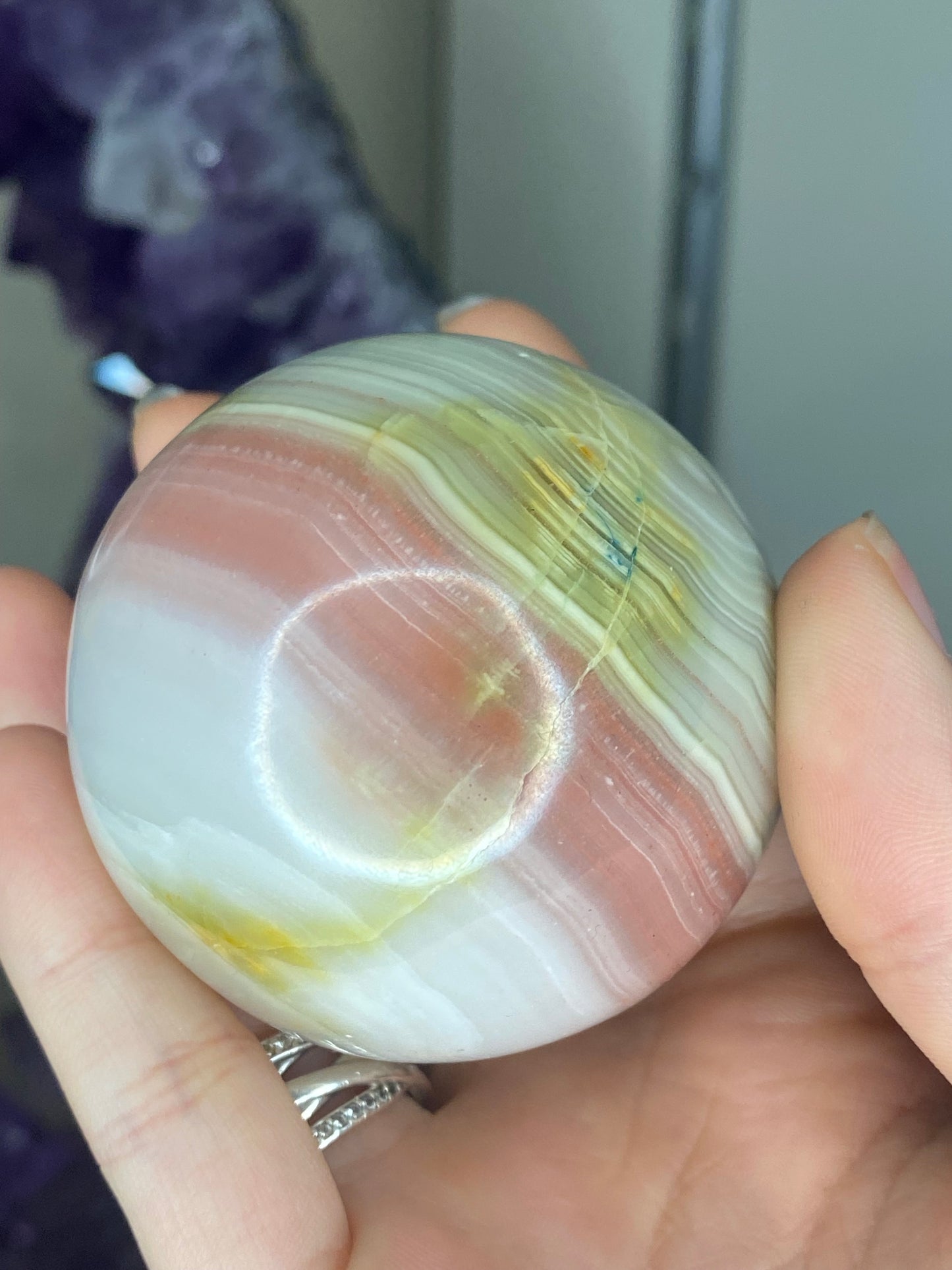 Pink banded onyx sphere