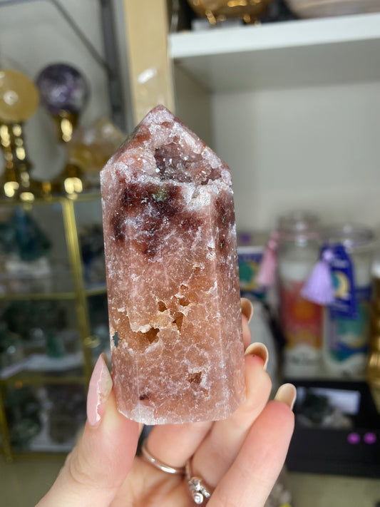 Small druzy pink amethyst tower