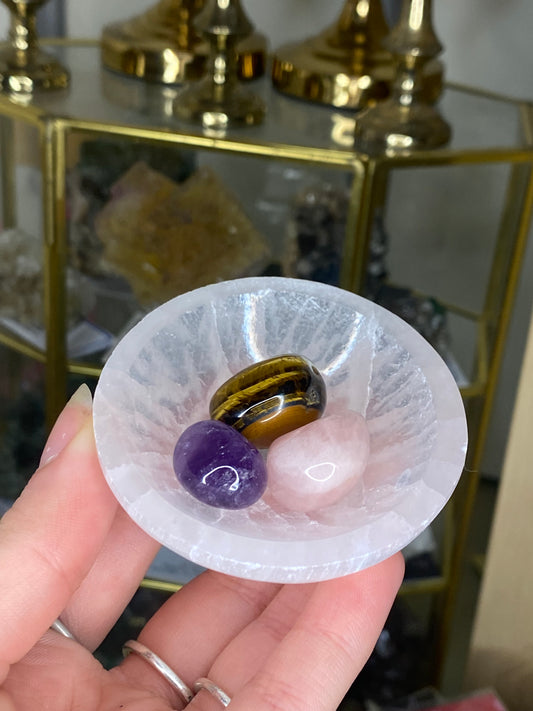 Mini selenite bowl and tumble bundle