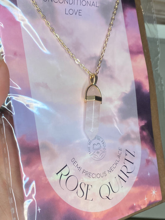 Rose quartz necklace and gift card