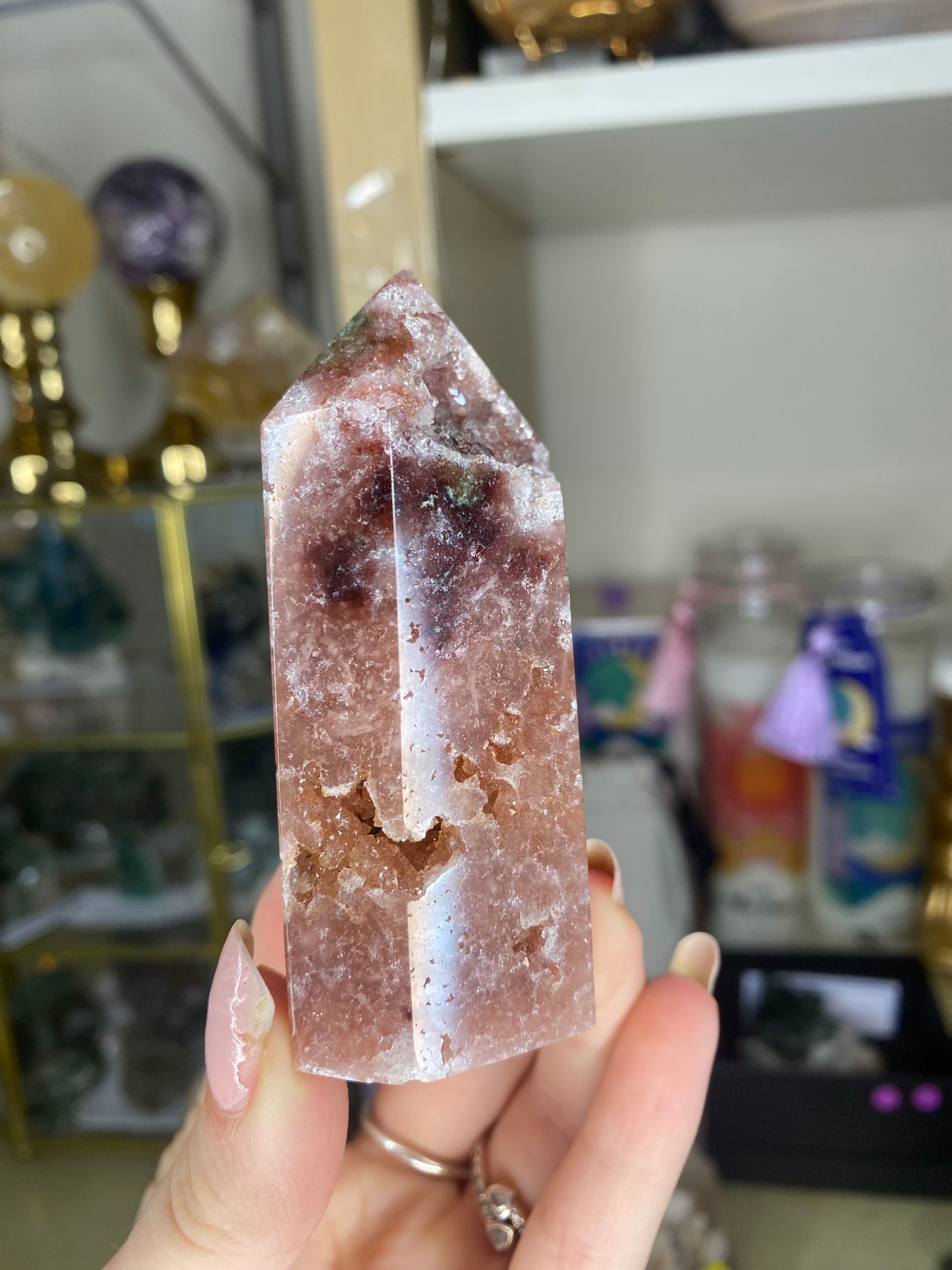 Small druzy pink amethyst tower