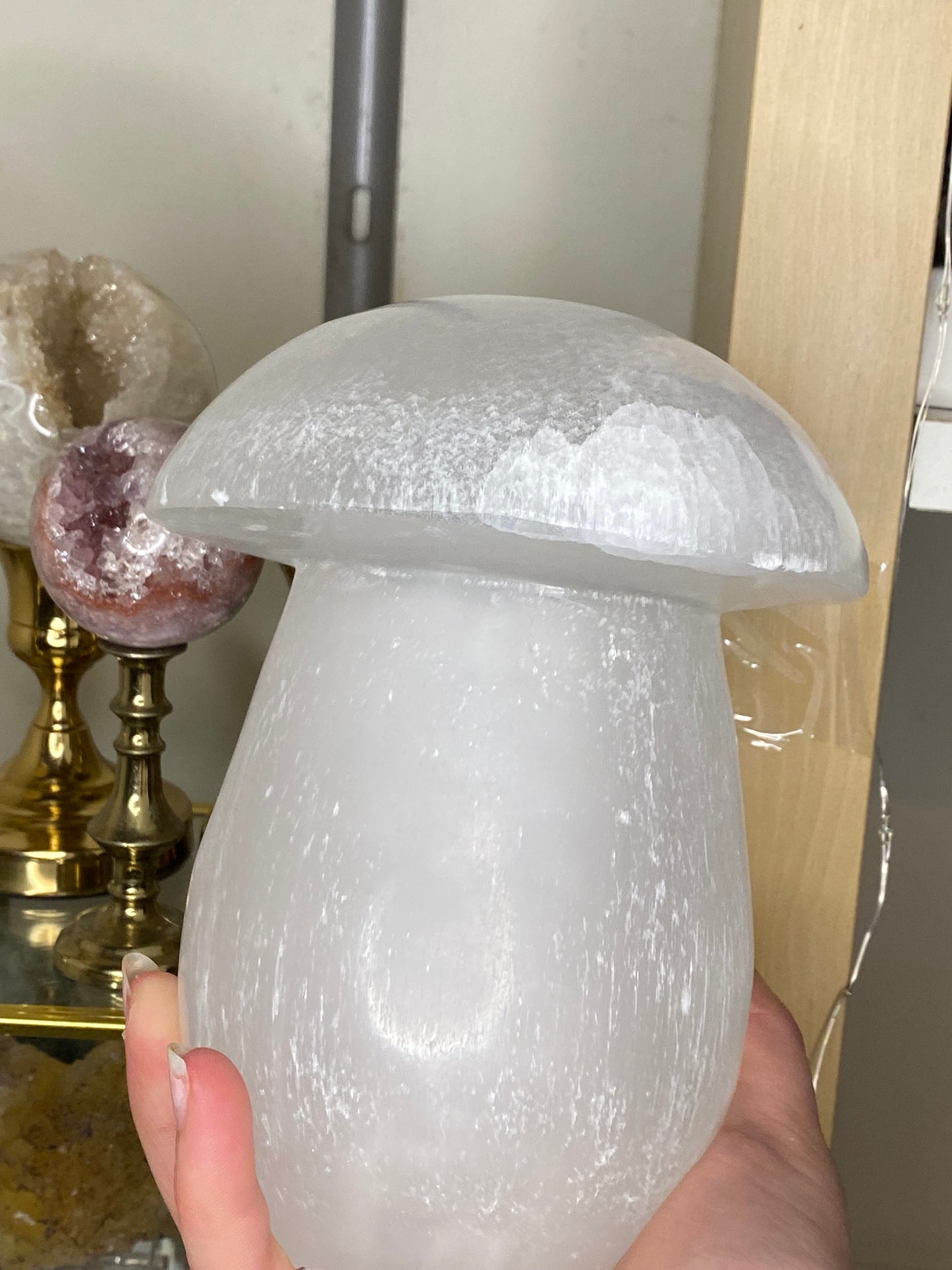 XL selenite mushroom with light stand